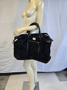 SANQVIST Black Canvas Weekender Tote with Leather Handles